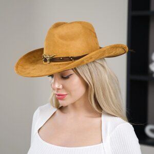 Western Cowboy Sueded Hat Wide Brim NWT Khaki Camel Brown